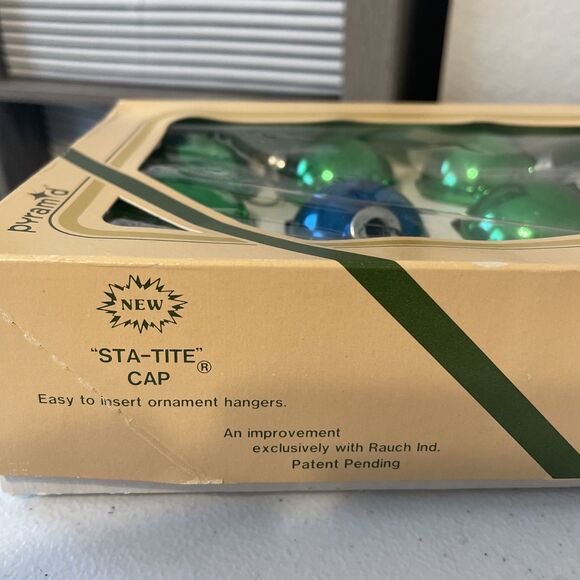 Vintage Pyramid Christmas Ornaments One Box of 15 Blue Green Glass Bulbs 2” - Picture 8 of 10